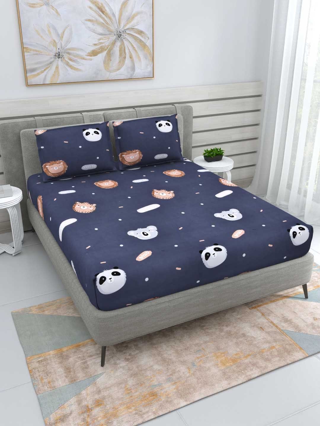 DREAM WEAVERZ Navy Blue Pure Cotton 220 TC Queen Superfine Bedsheet Set-100 x 93 inches Myntra sale