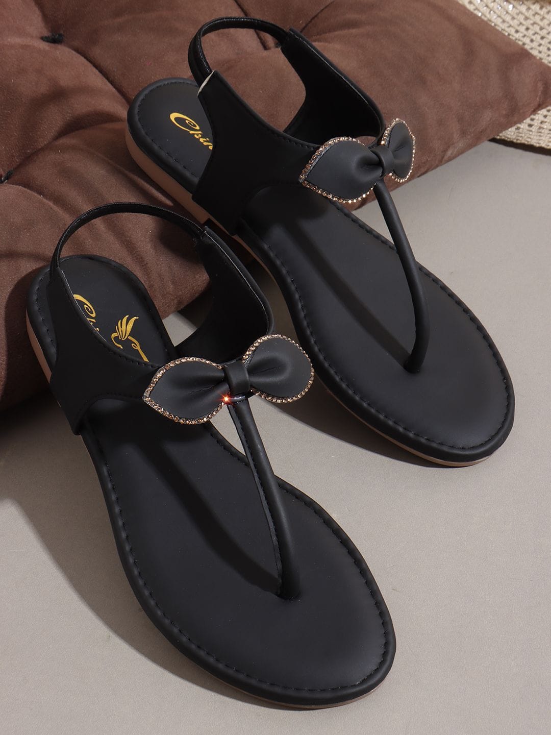 CHINRAAG Women Embellished Bow Detailed T-Strap Flats Myntra sale