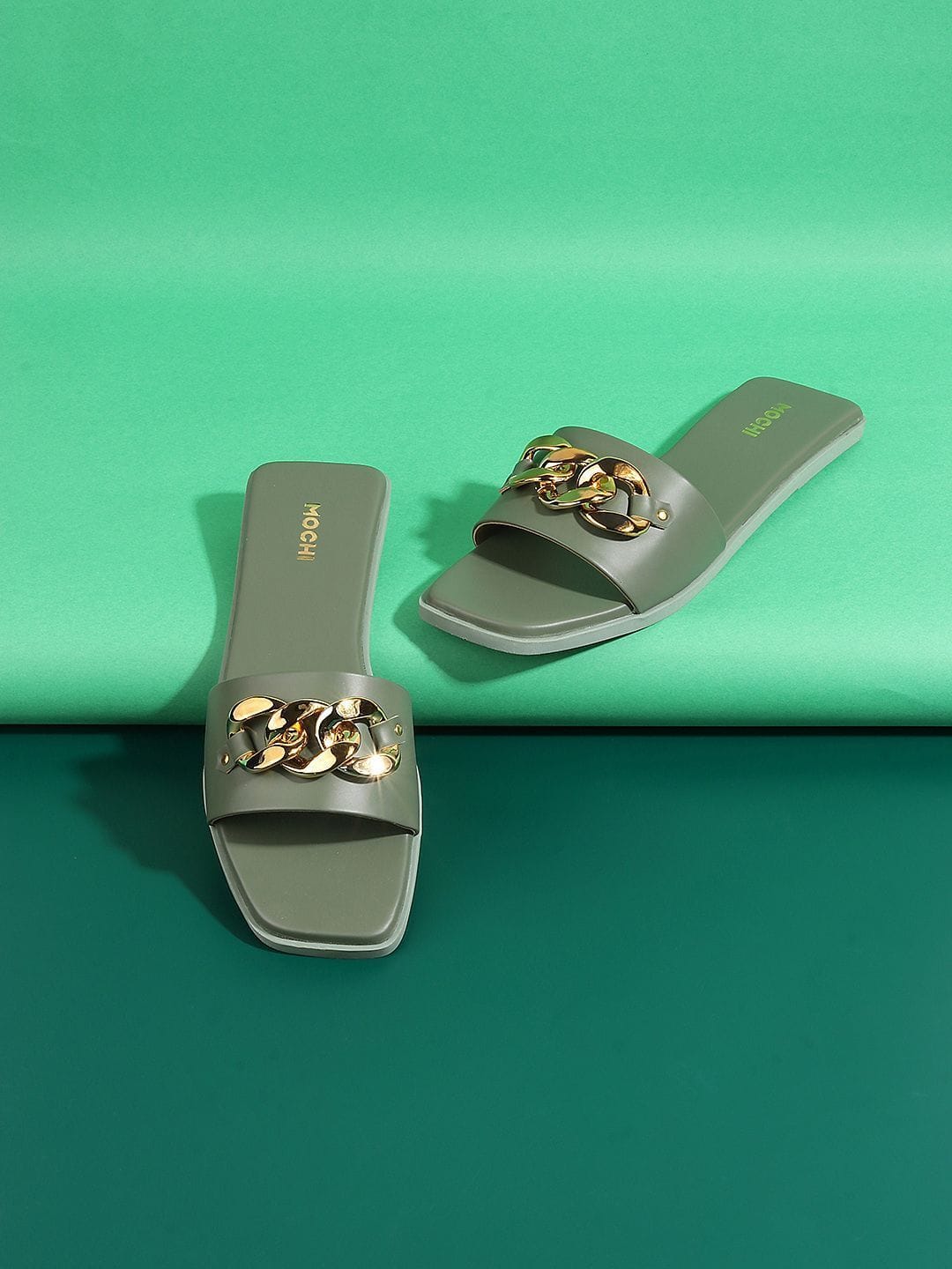 Mochi Women Green Embellished Open Toe Flats Myntra sale