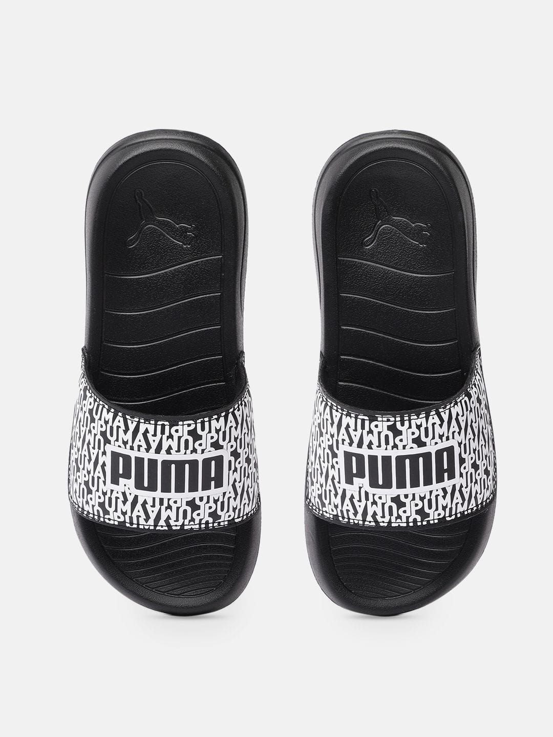 Puma Black & White Printed Popcat 20 Sliders Myntra sale