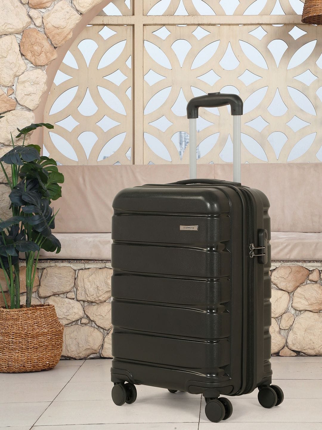 Teakwood Leathers India 360 Degree Rotation Hard-Sided Cabin-Sized Trolley Bag 32L Myntra sale