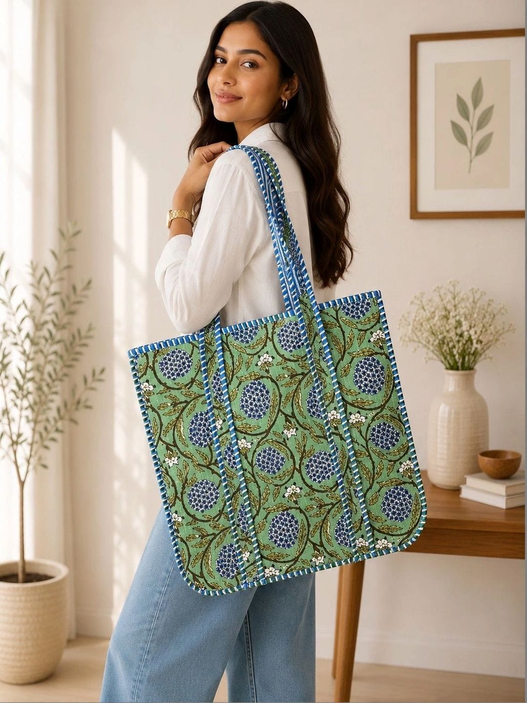 Anouk Floral Printed Tote Bag with Quilted Myntra sale