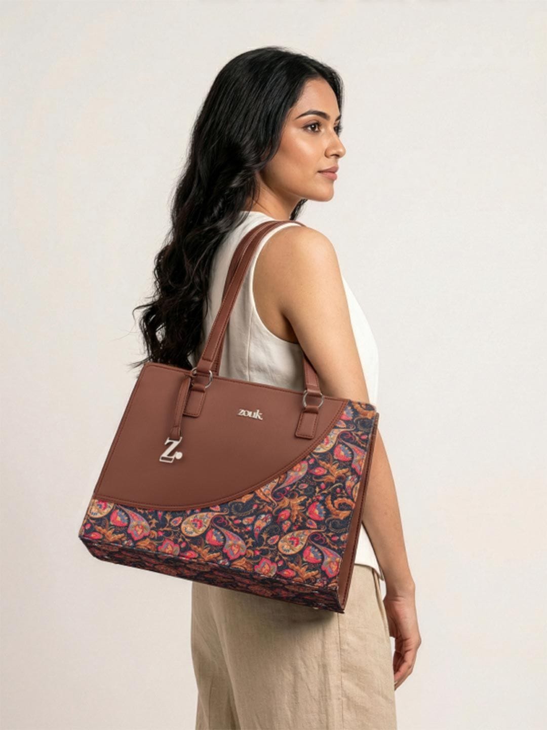 ZOUK Women Printed Structured Tote Bag Office Handbag Myntra sale
