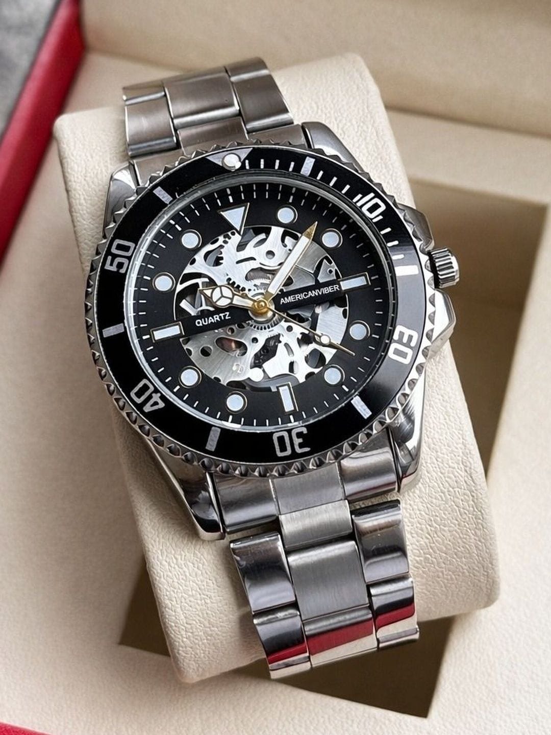Americanviber Skeleton Dial & Bracelet Style Straps Analogue Watch AVM0044 SILVER Myntra sale