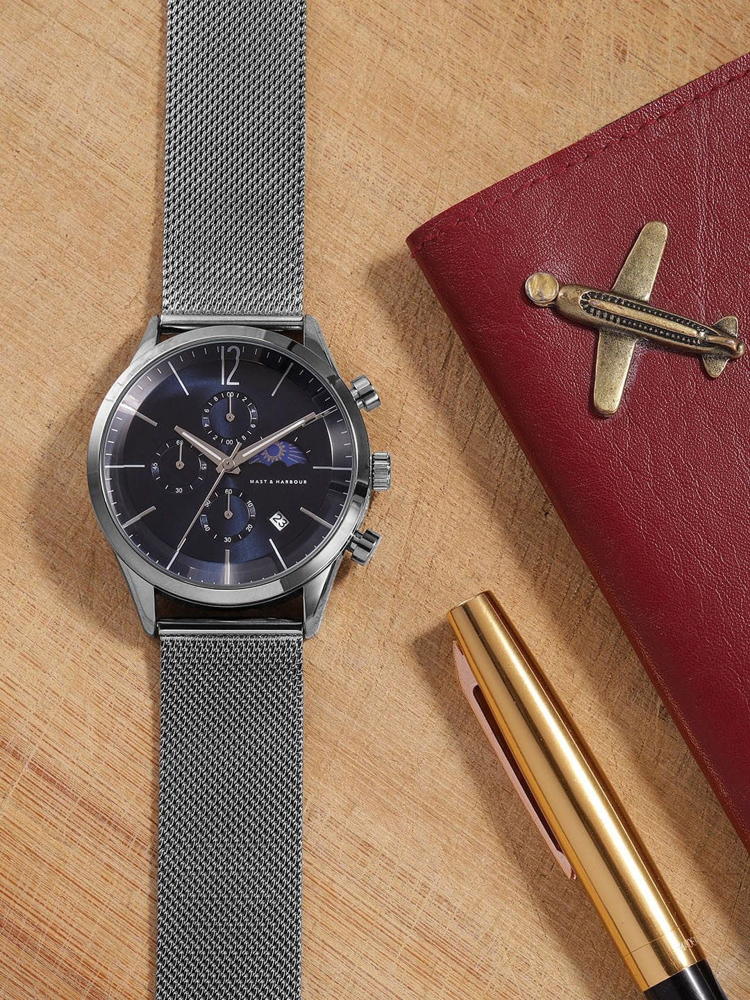 Mast & Harbour Unisex Navy Blue Dial & Bracelet Straps Analogue Watch MFB-PN-DK2865 Myntra sale
