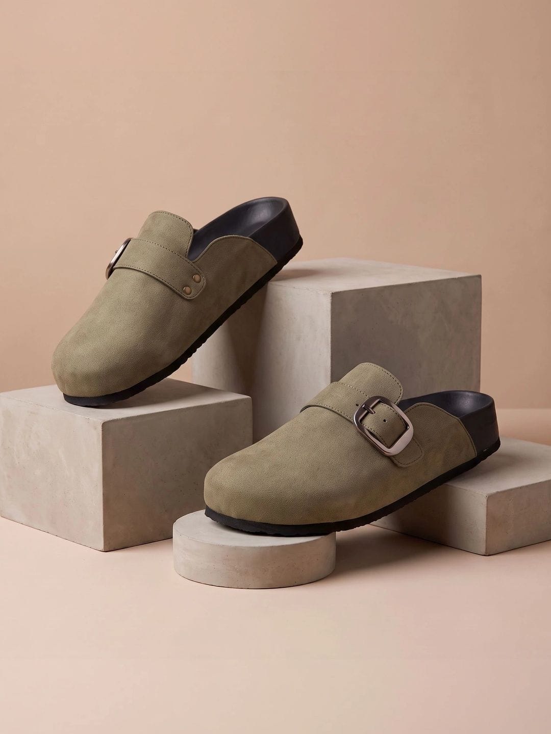 Bxxy Men Green Suede Backless Casual Buckle Mules Myntra sale