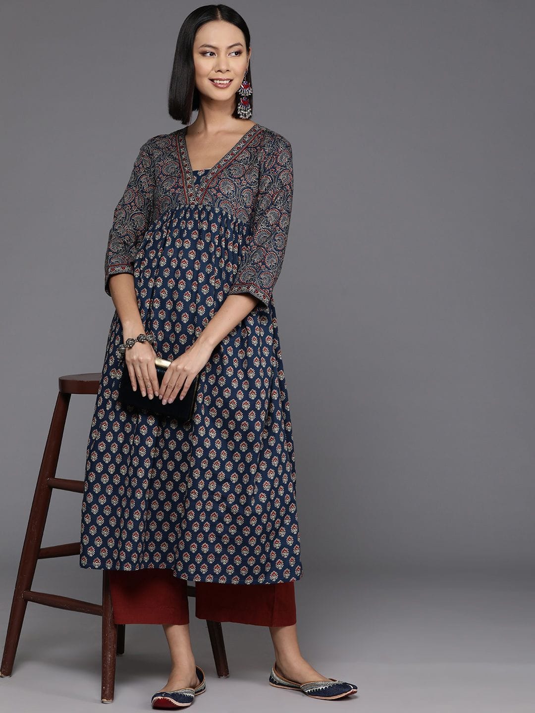 Varanga Jaipuri Printed Alia Cut Flared Pure Cotton Kurta Myntra sale