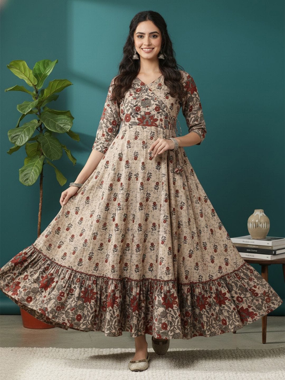 Sa Rasa Floral Printed Angrakha Anarkali Kurta Myntra sale