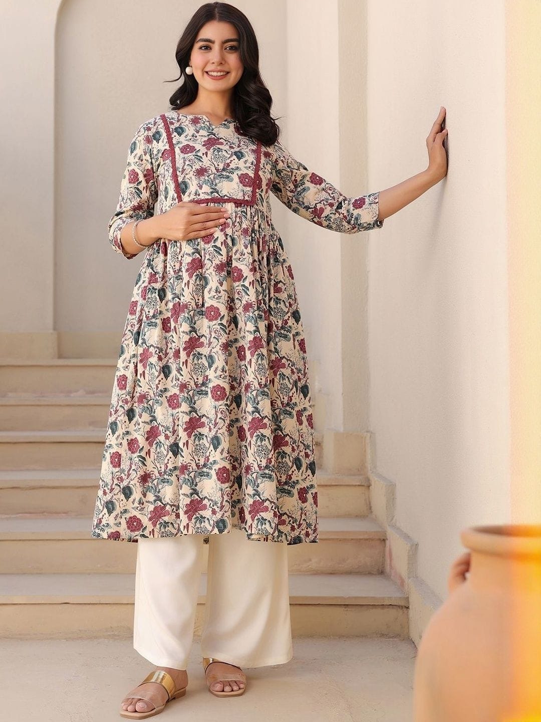 Assume Fab Women Floral Printed Floral Maternity Anarkali Kurta Myntra sale
