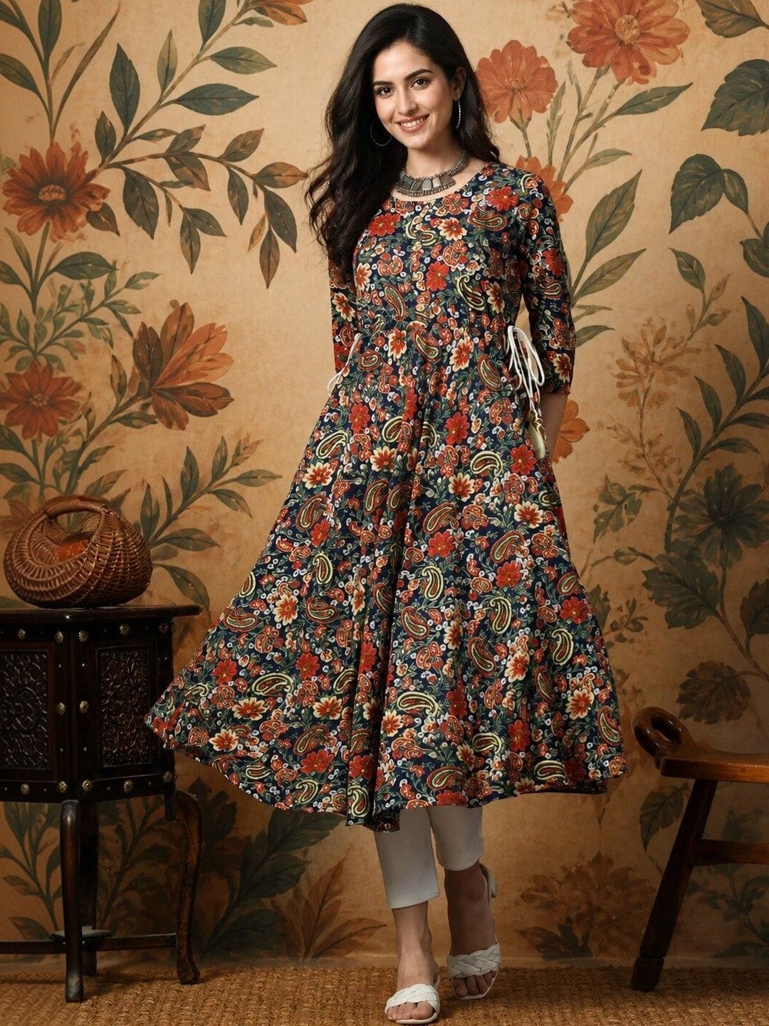 Anouk Floral Printed Round Neck Anarkali Kurta Myntra sale