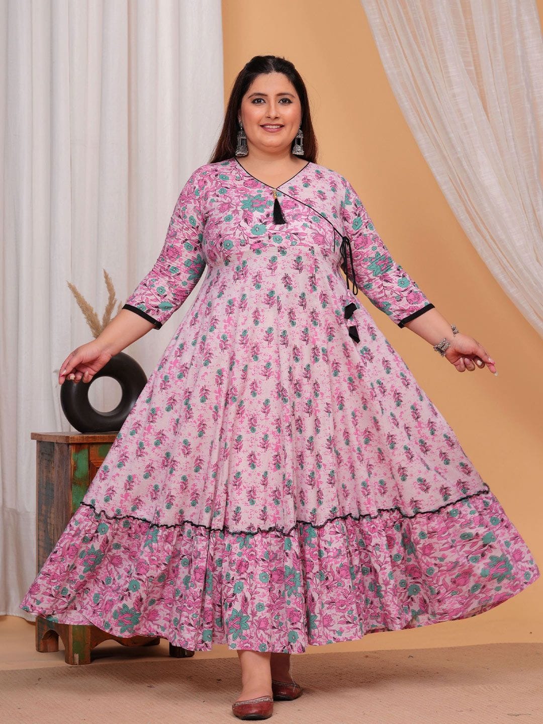 Wilshire Women Ethnic Motifs Printed Mirror Work Floral Anarkali Kurta Myntra sale