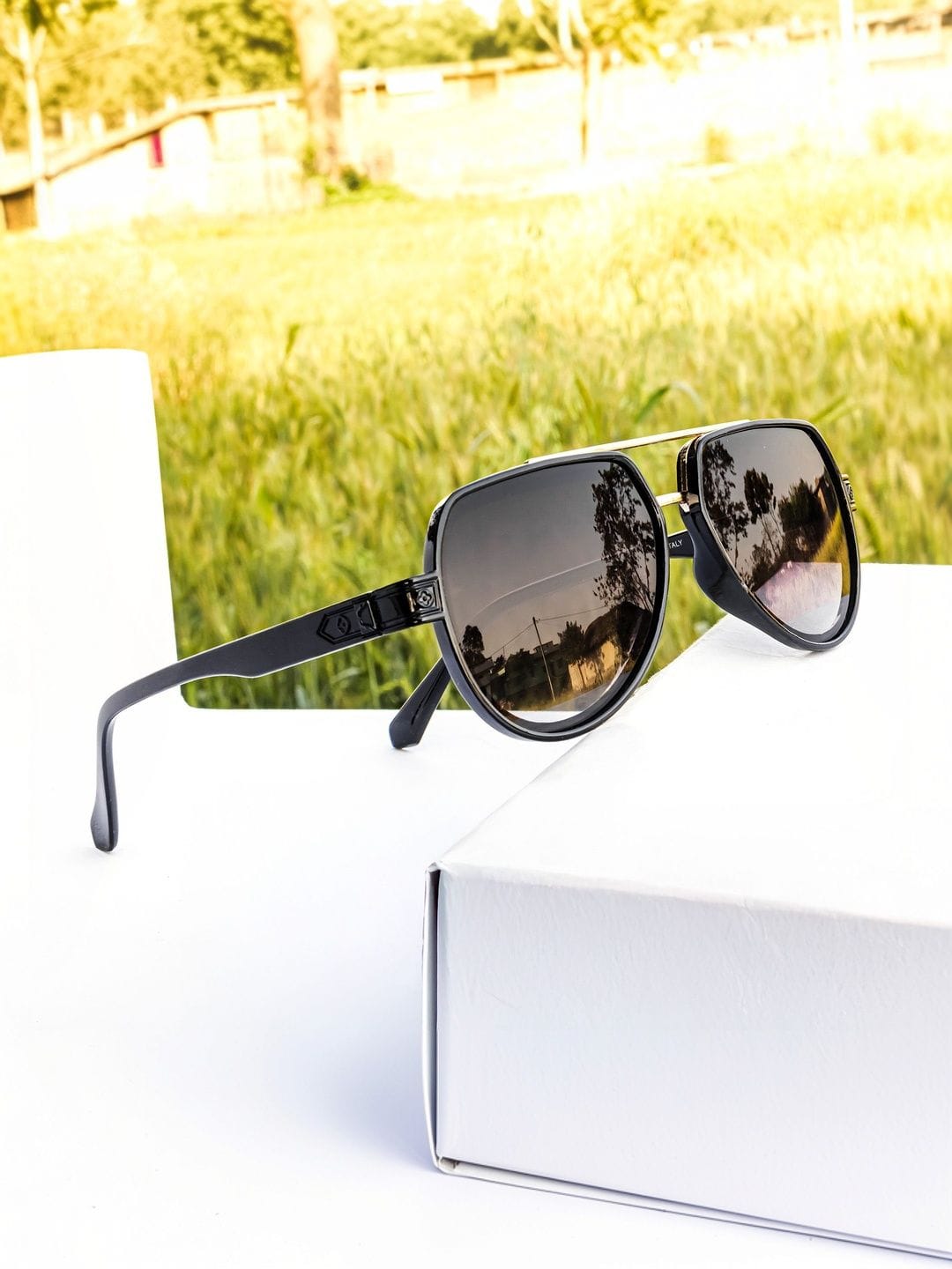 Jiebo Men Black Lens & Black Aviator Sunglasses with Myntra sale