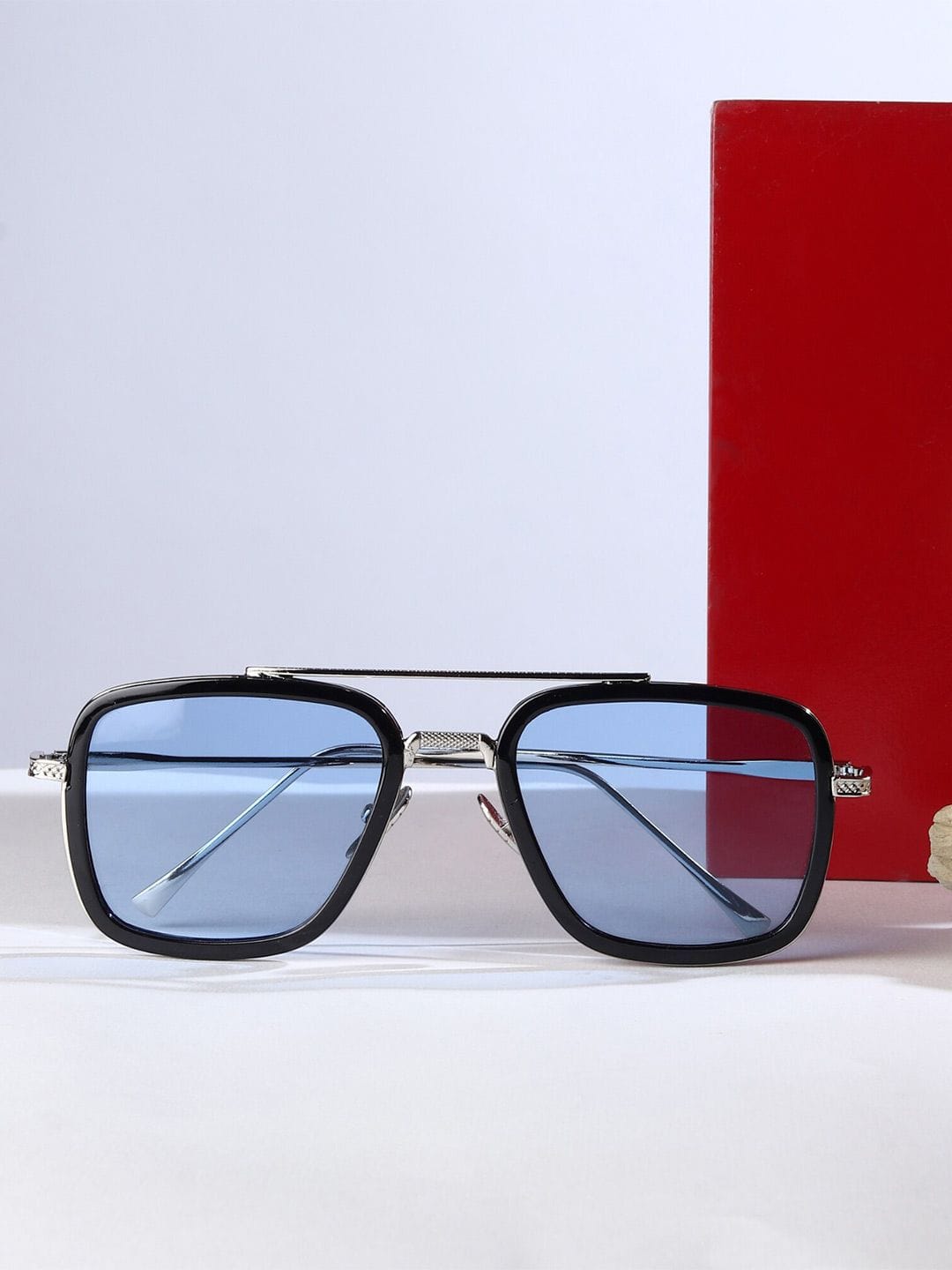 Mast & Harbour X fwd Men Blue Lens & Silver-Toned Square Sunglasses With UV Protected Lens Myntra sale