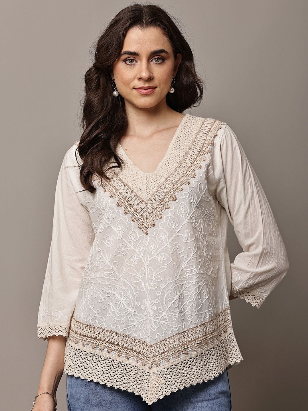 ZHOF Embellished Embroidered Bohemian Cotton Top Myntra sale