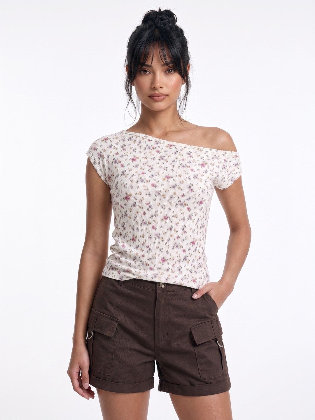 glitchez Floral Printed One Shoulder Pure Cotton Fitted Top Myntra sale