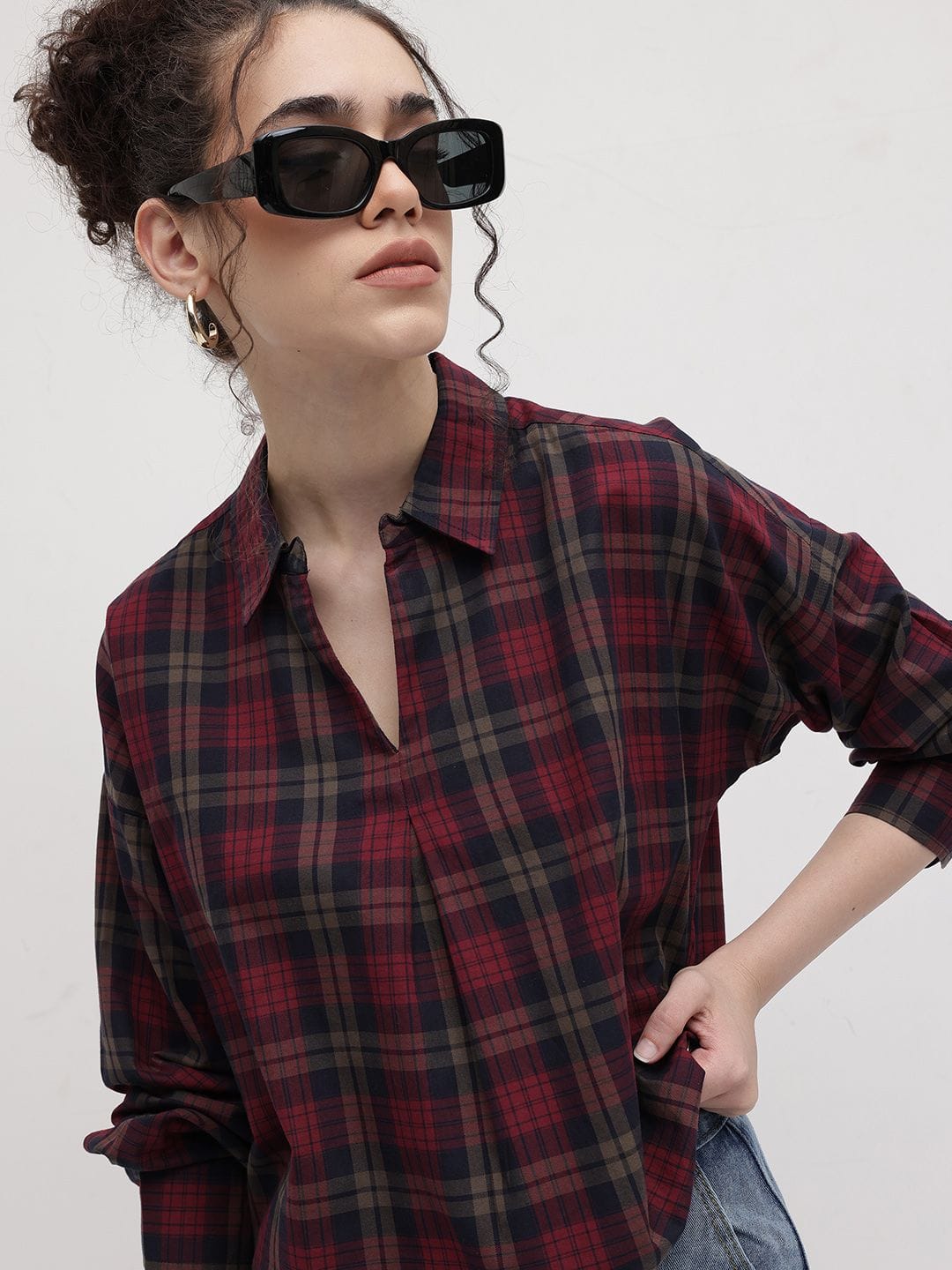 Roadster The Roadster Lifestyle Co. Checked Cotton Top Myntra sale