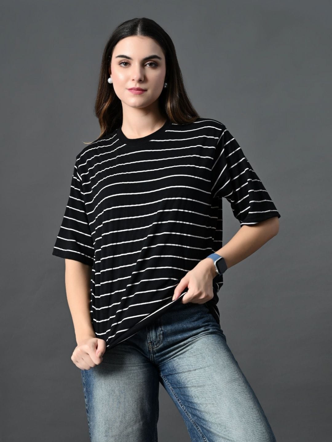 CORSICA Women Bio Finish Striped Round Neck Cotton Relaxed Fit T-shirt Myntra sale