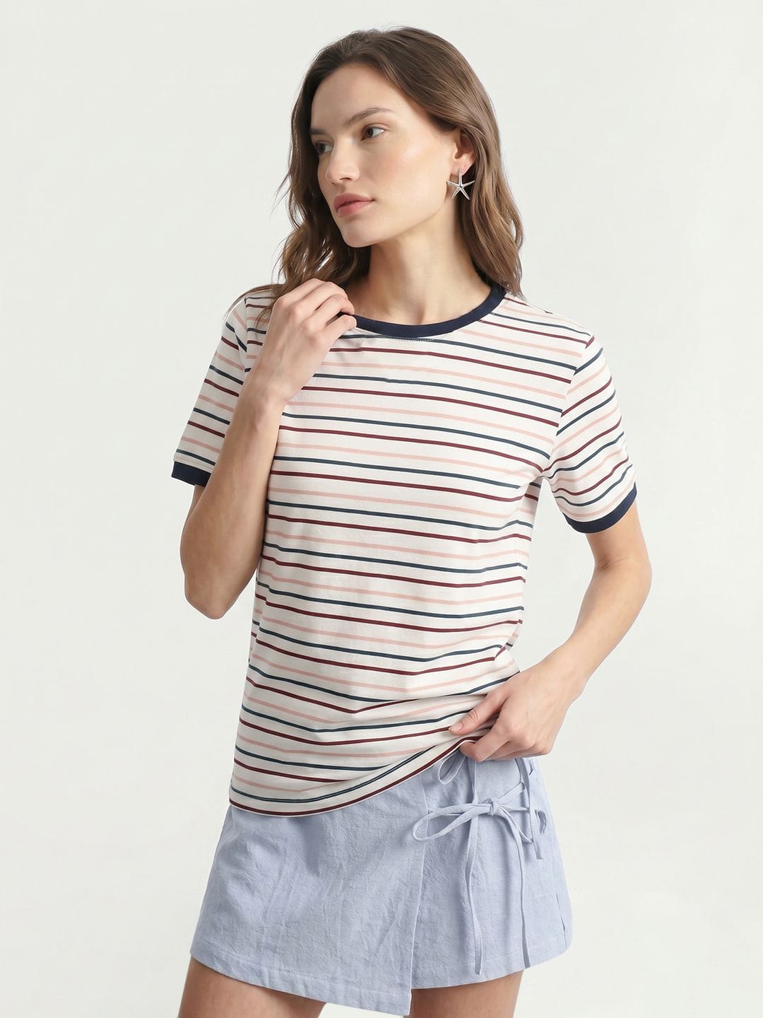 Mast & Harbour Striped Pure Cotton T-shirt Myntra sale