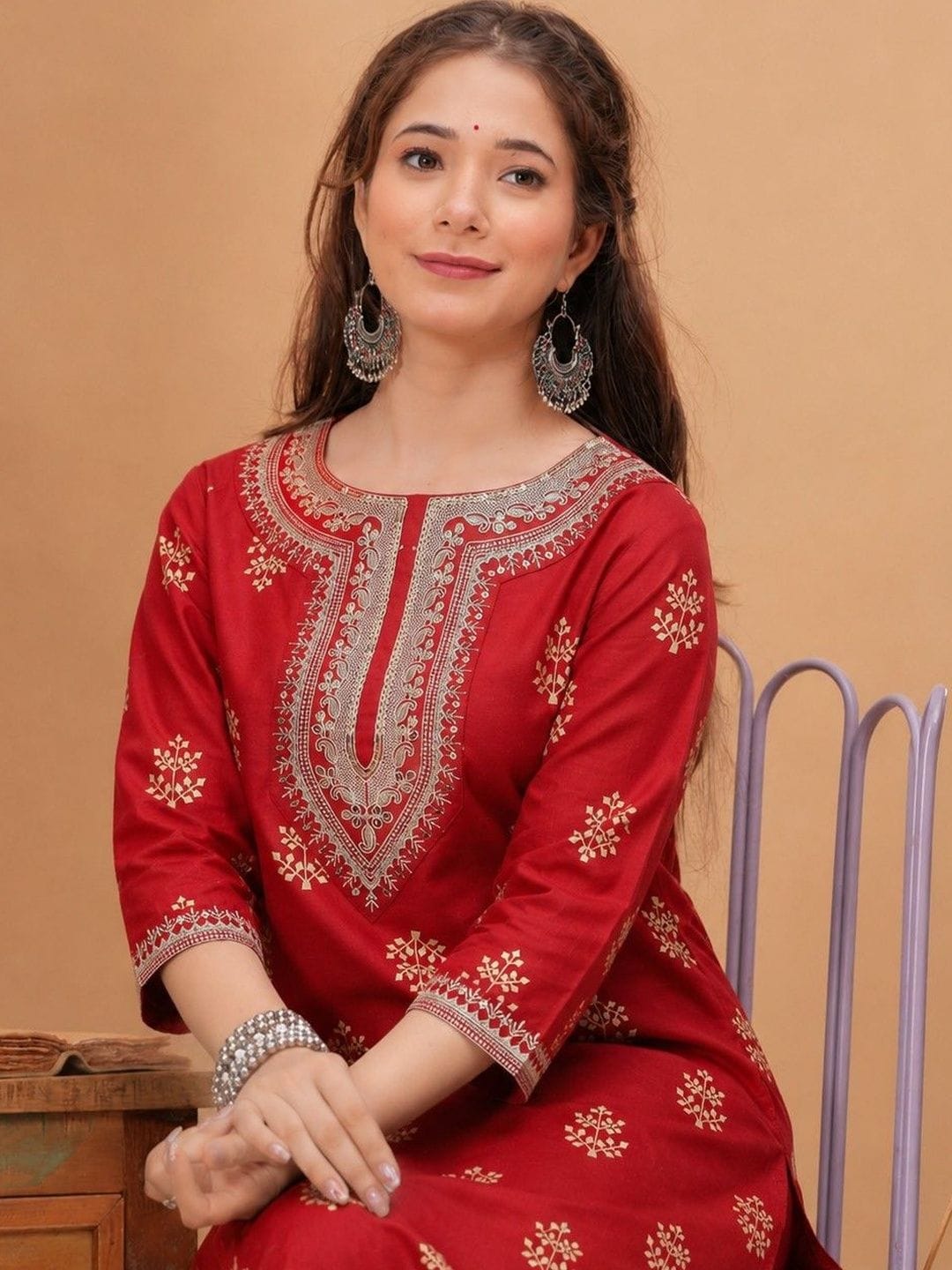 KKOUTFITS Women Ethnic Motifs Printed Thread Work Kurta Myntra sale