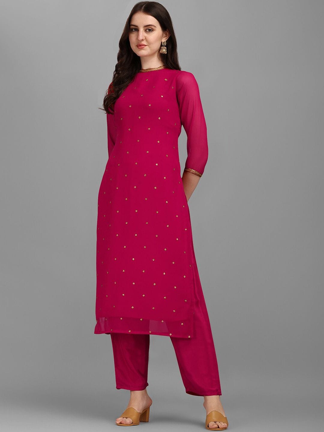 KALINI Floral Embroidered Sequinned Kurta With Trouser Myntra sale