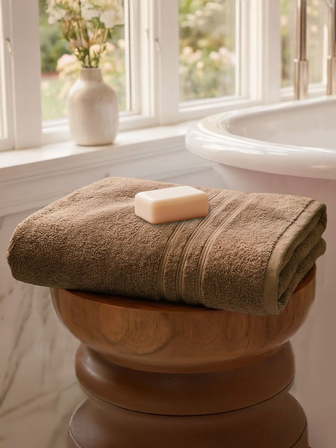 MYTRIDENT Brown Self-Designed 400 GSM Pure Cotton Bath Towel Myntra sale