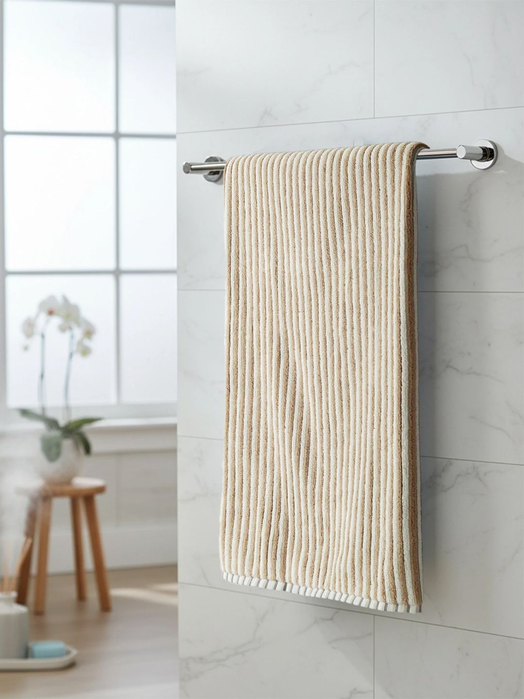 MYTRIDENT Multicoloured & Beige 1 Striped Cotton 600 GSM Bath Towel Myntra sale