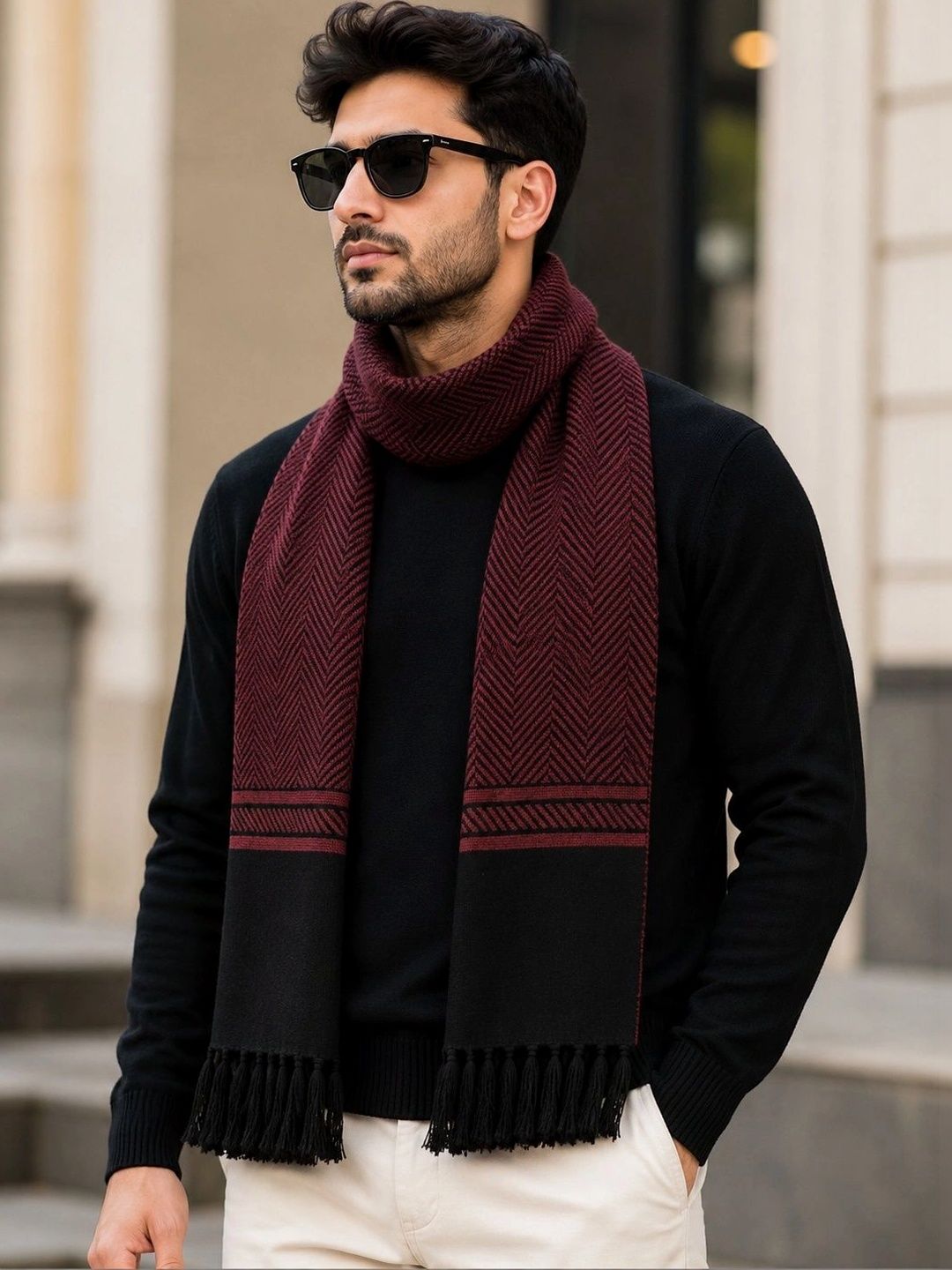 NOVA COLLECTIVE Men Patterned Acrylic Mufflers Myntra sale