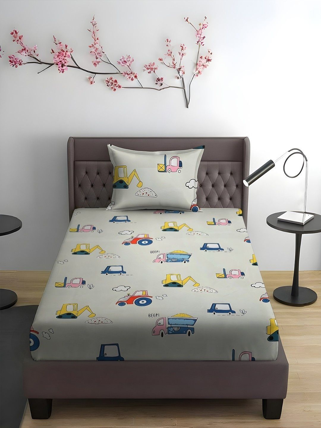 WEAVE AND DECOR Grey Cartoon Characters 300 TC Single Bedsheet with 1 Pillow Covers Myntra sale