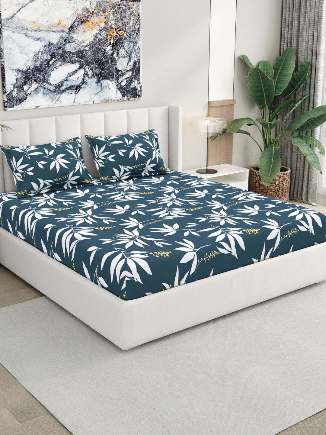 RIVERMOOR Navy Blue 200 TC Double Bedsheet with 2 Pillow Covers Myntra sale
