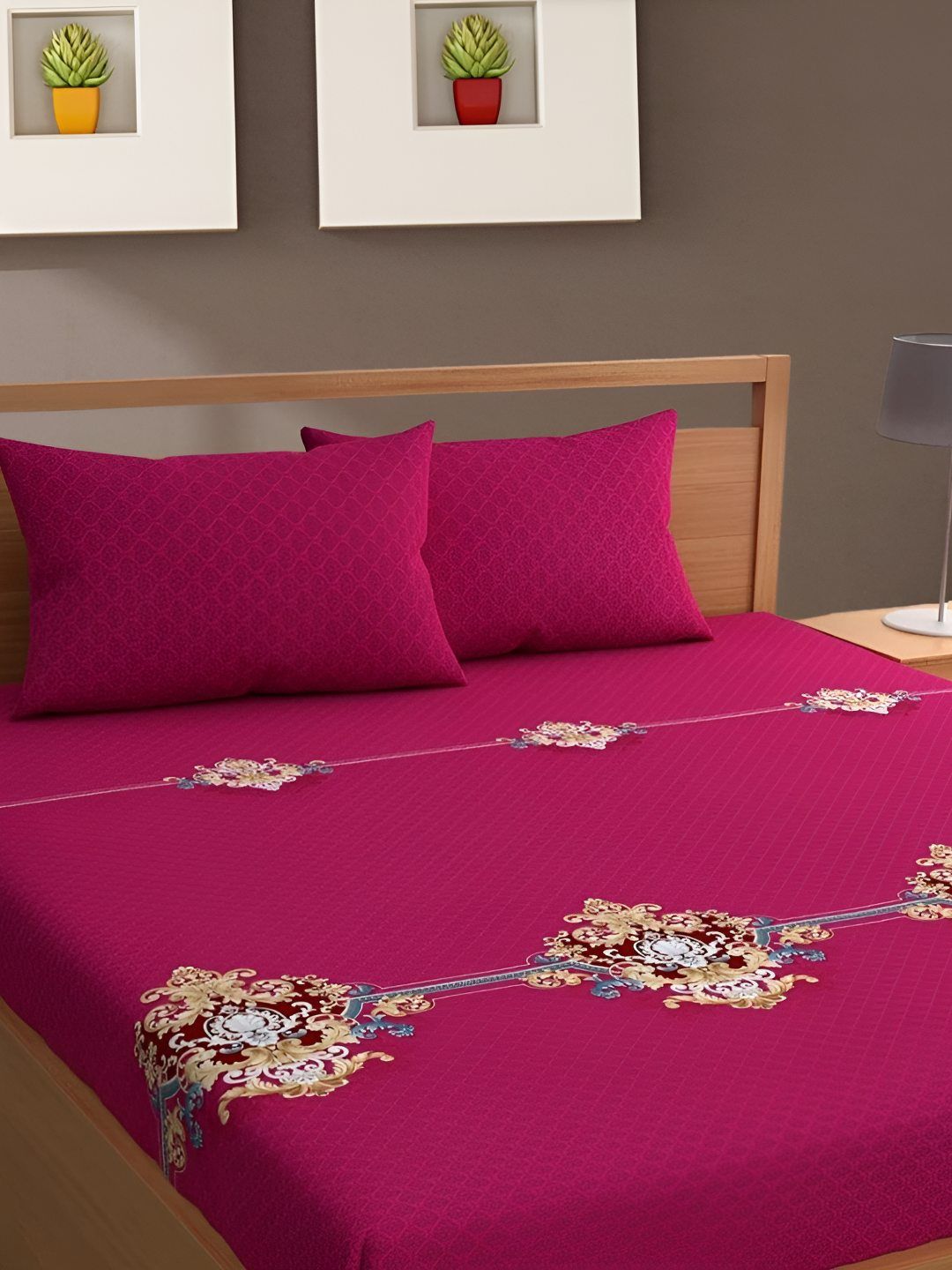 Bajo's Pink Floral Cotton 350 TC King Superfine Bedsheet with 2 Pillow Covers-98 x 108 inche Myntra sale
