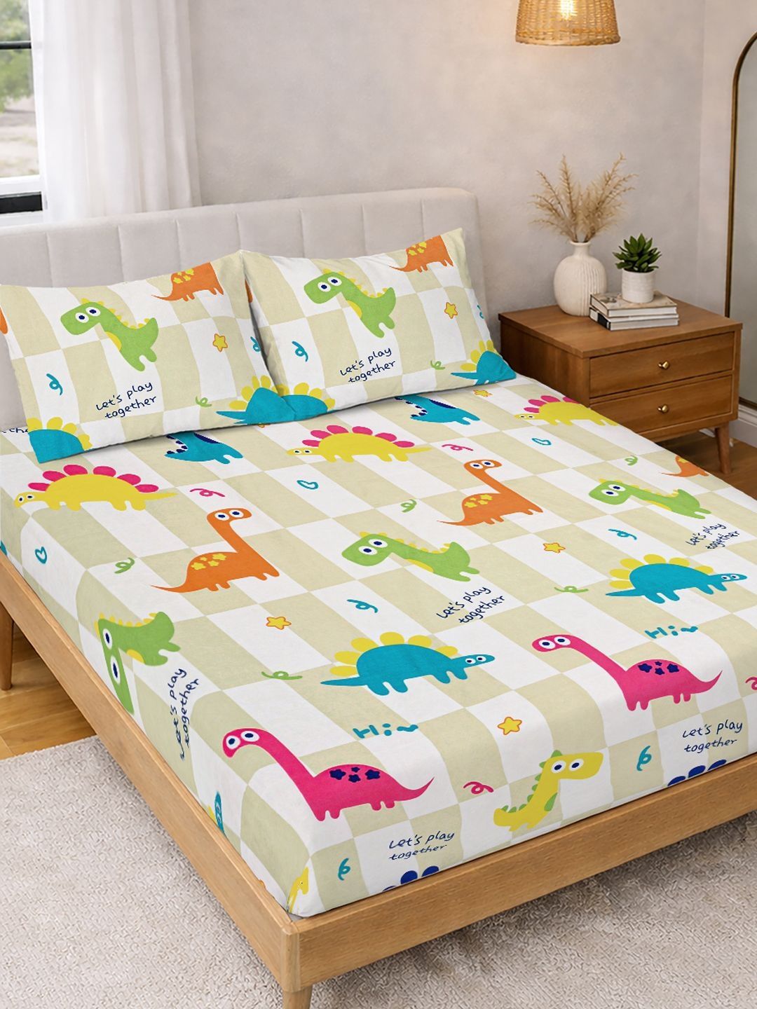 FABINALIV Off White Cartoon Characters Polycotton 300 TC Bedsheet with 2 Pillow Covers Myntra sale
