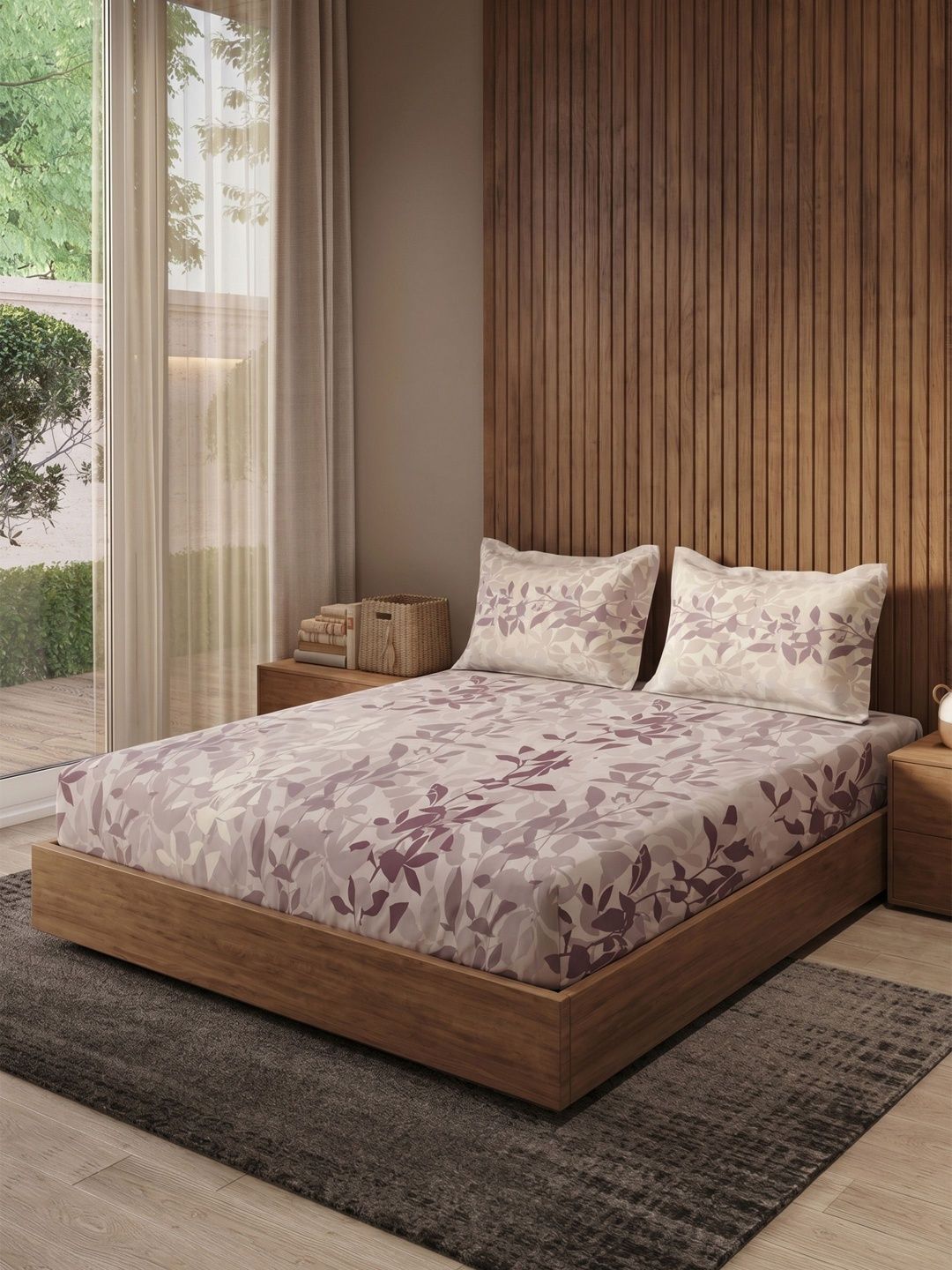 DDecor Purple & White 144 TC Queen Bedsheet with 2 Pillow Covers Myntra sale