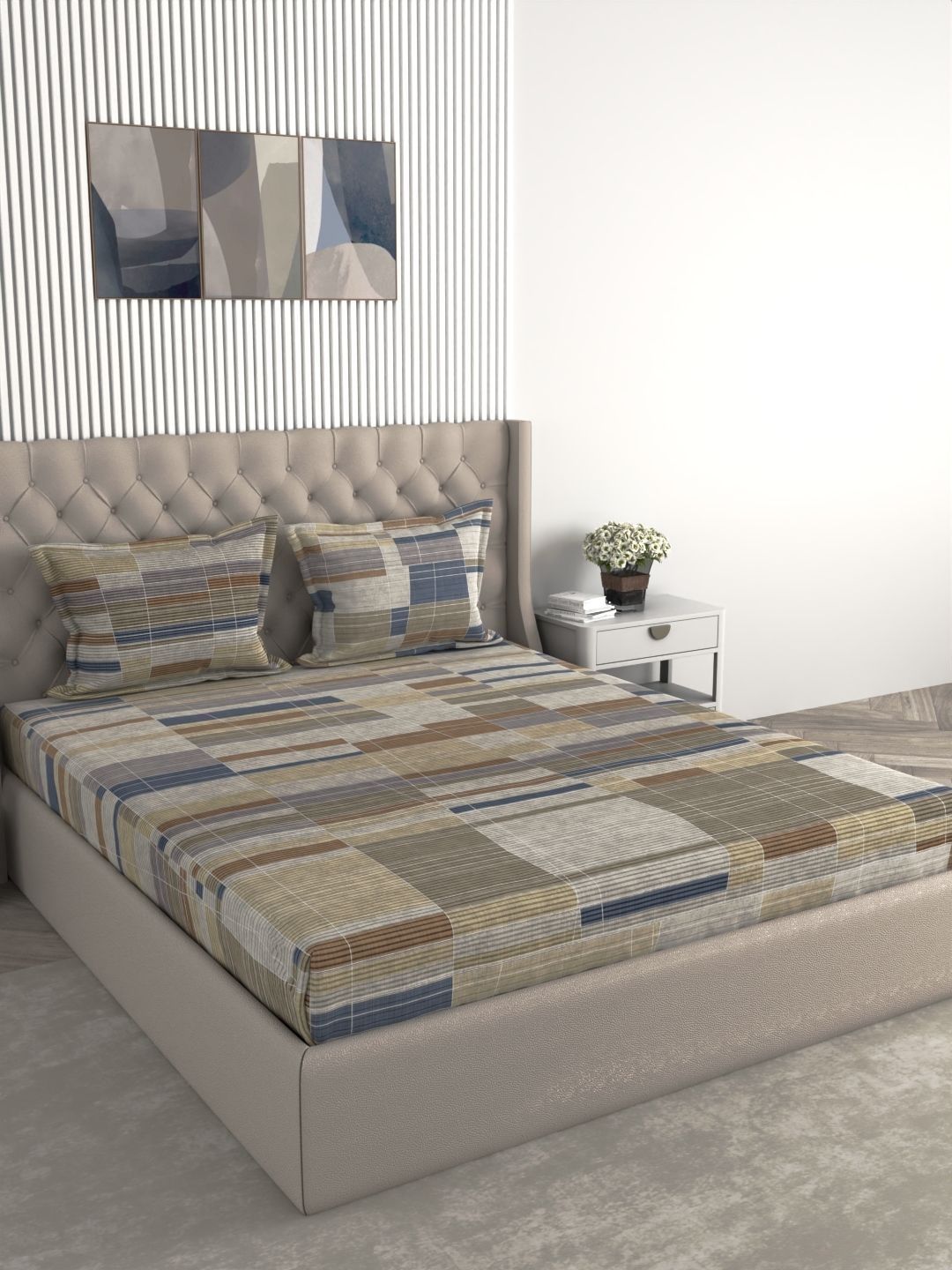 Raymond Home Multicoloured Geometric 200 TC King Bedsheet with 2 Pillow Covers Myntra sale