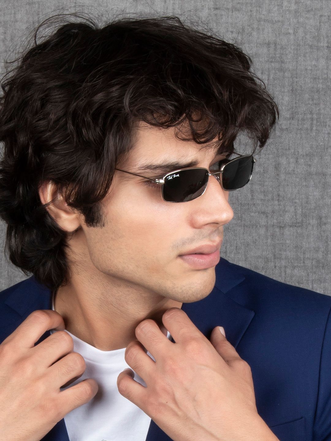 Ted Smith Unisex Grey Lens & Gold-Toned Rectangle Sunglasses With UV Protected Lens Myntra sale