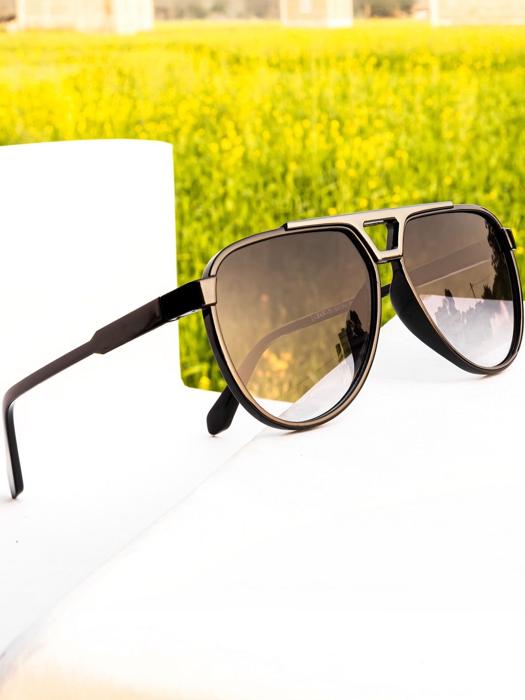 Jiebo Men Black Lens & Black Aviator Sunglasses with Myntra sale