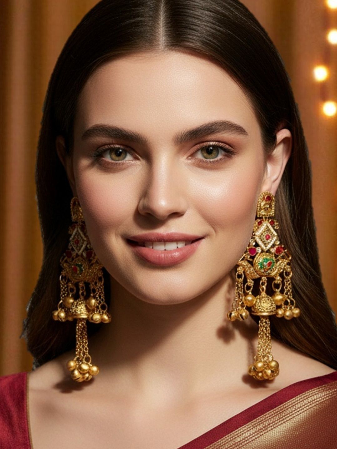 OOMPH Gold Elephant Design Ghungroo Kashmiri Drop Earrings Myntra sale