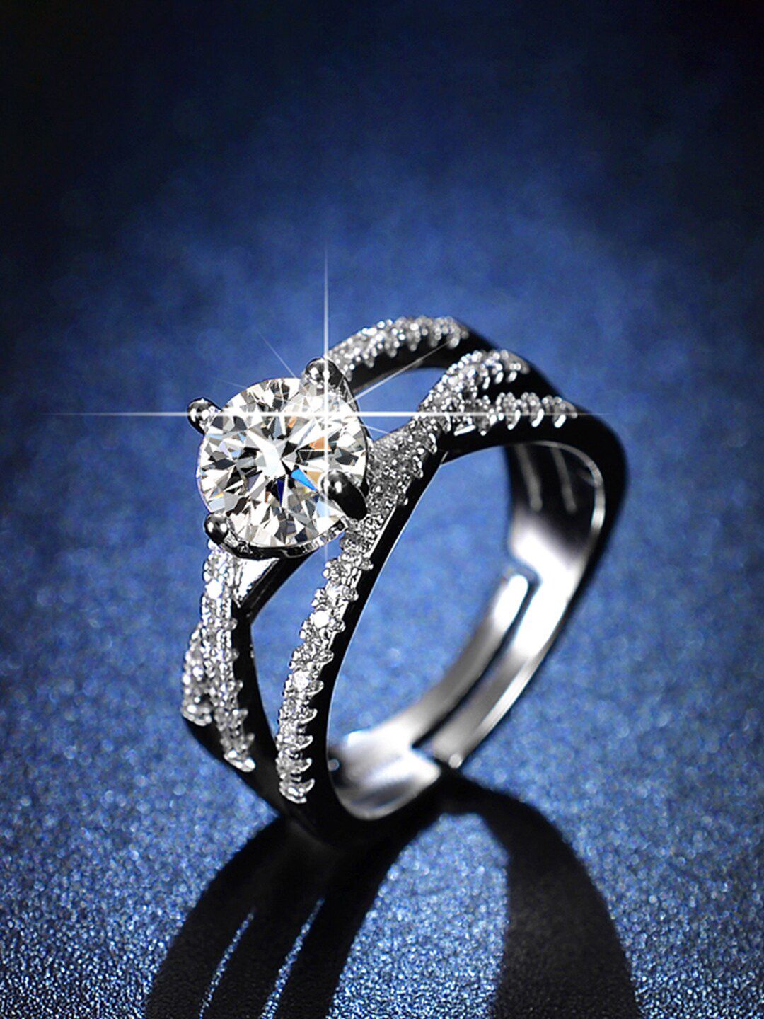 Designs & You Silver-Plated American Diamond Studded Adjustable Finger Ring Myntra sale