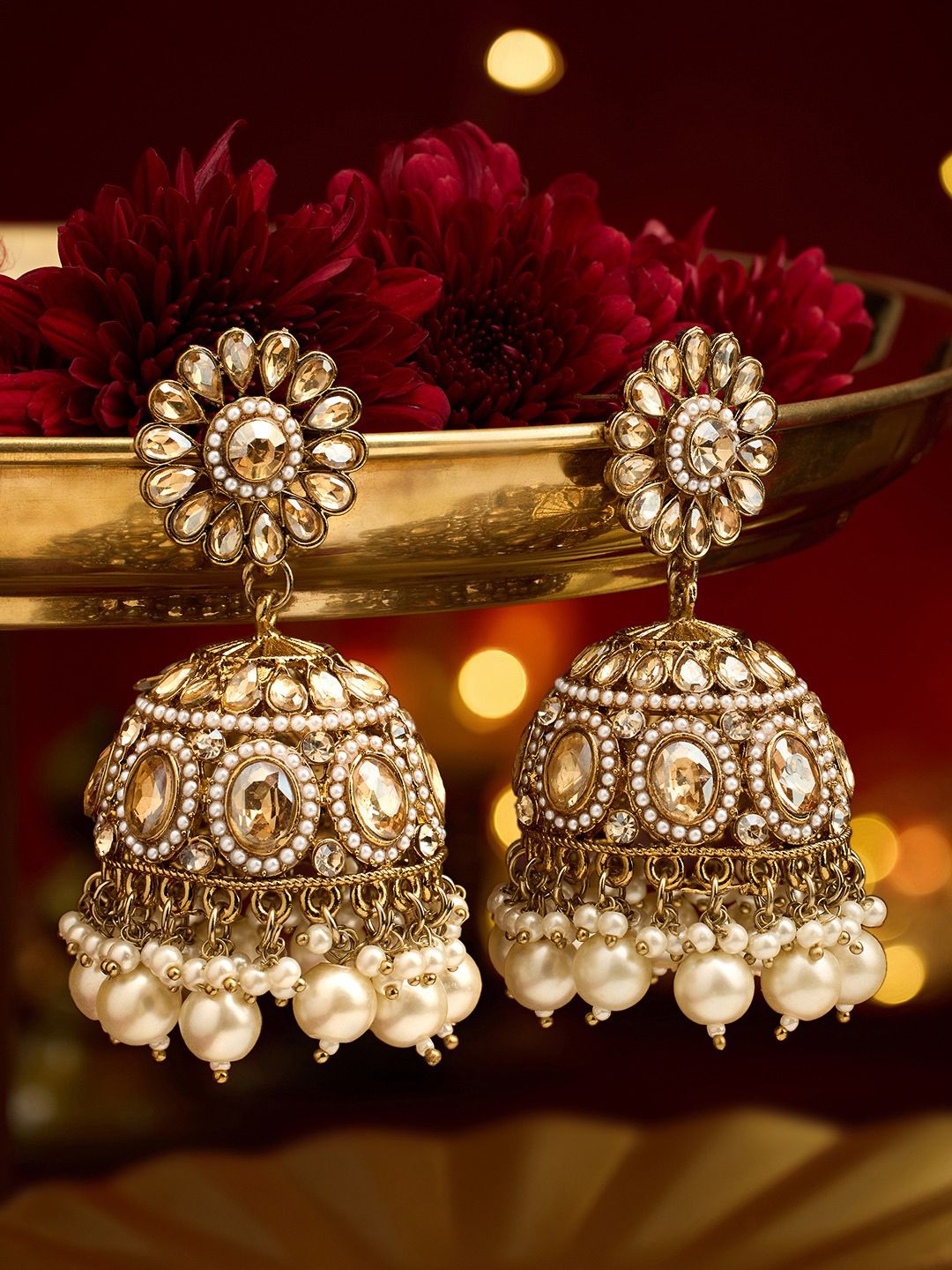 Zaveri Pearls Antique Gold-Plated Jhumkas Earrings Myntra sale