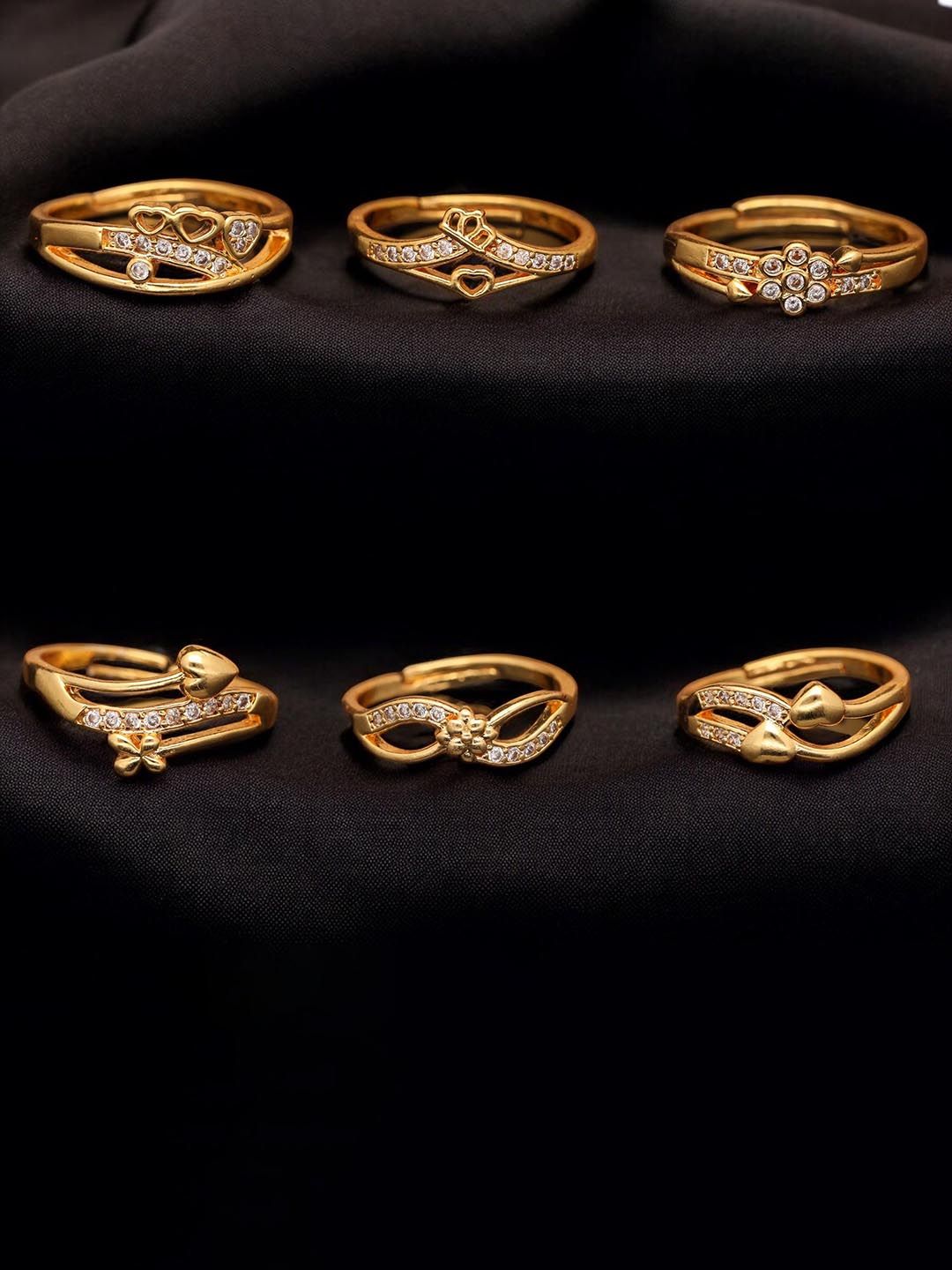 Anouk Set Of 6 Gold-Plated American Diamond-Studded Adjustable Finger Ring Myntra sale