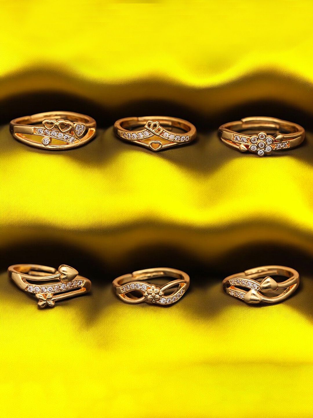 DressBerry Set Of 6 Gold-Plated American Diamond Stone Studded Finger Ring Myntra sale