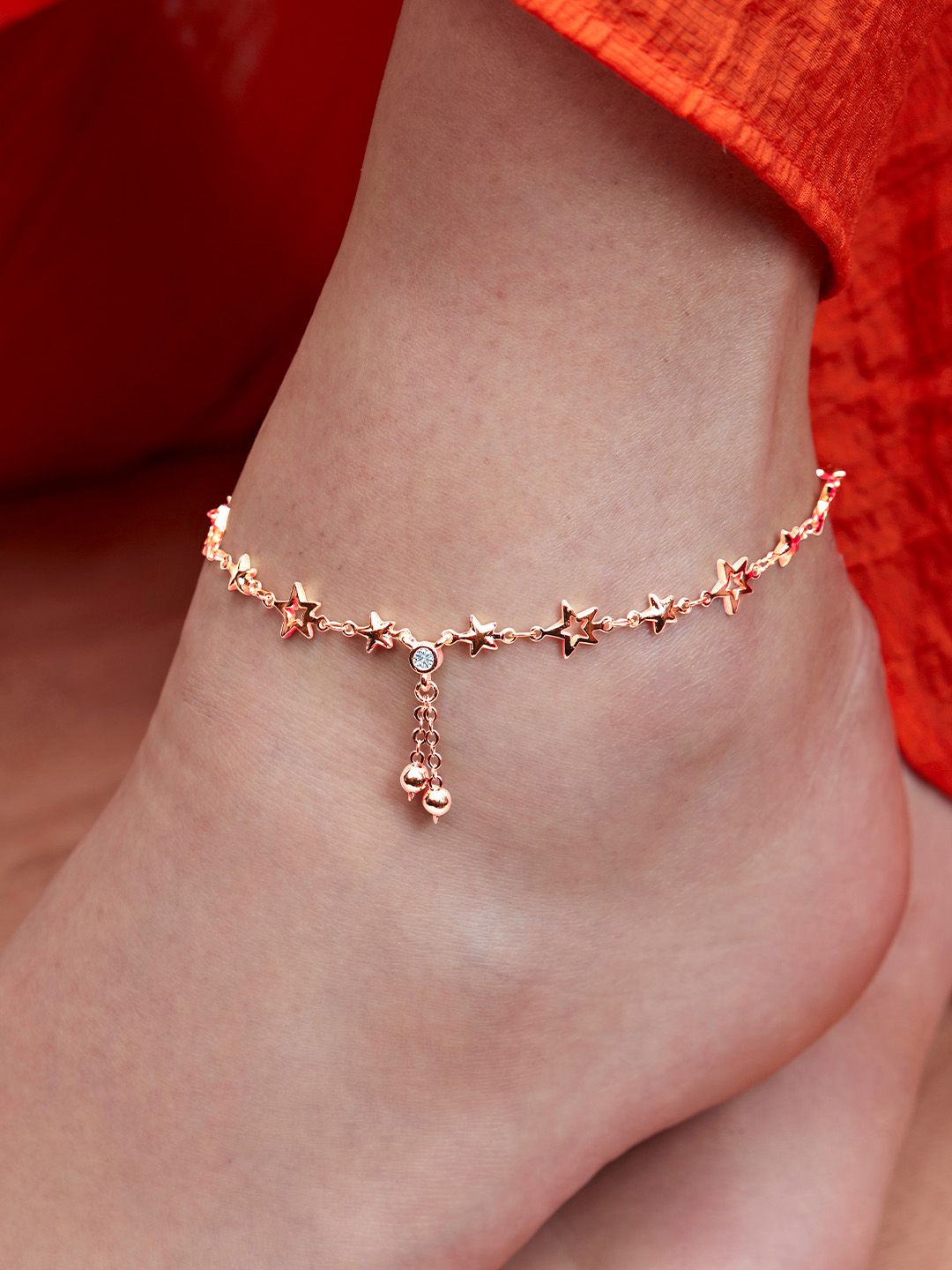 MINUTIAE Rose Gold Plated Crystals Anklet Myntra sale