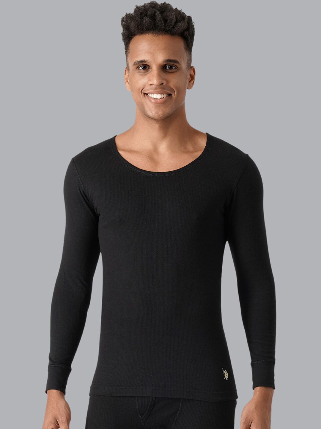 U.S. Polo Assn. U.S. Polo Assn. Men Black Solid Cotton Thermal Tops Myntra sale
