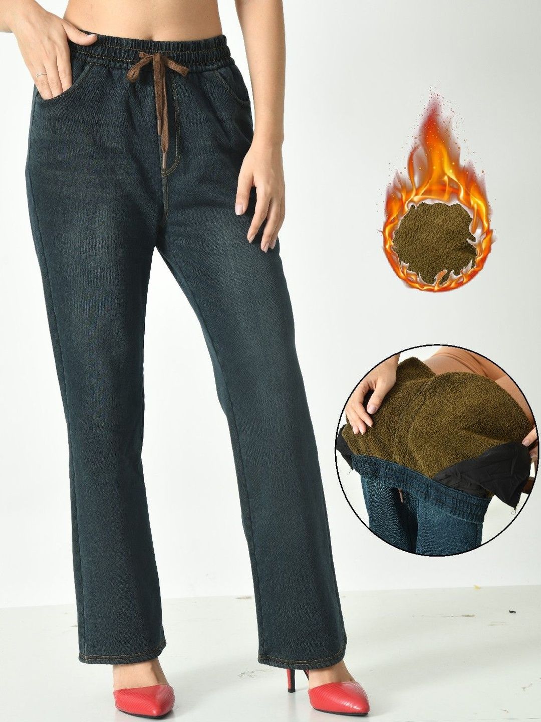 PIFTIF Women Fleece Thermal Denim Legging Fur Thermal Pant Myntra sale