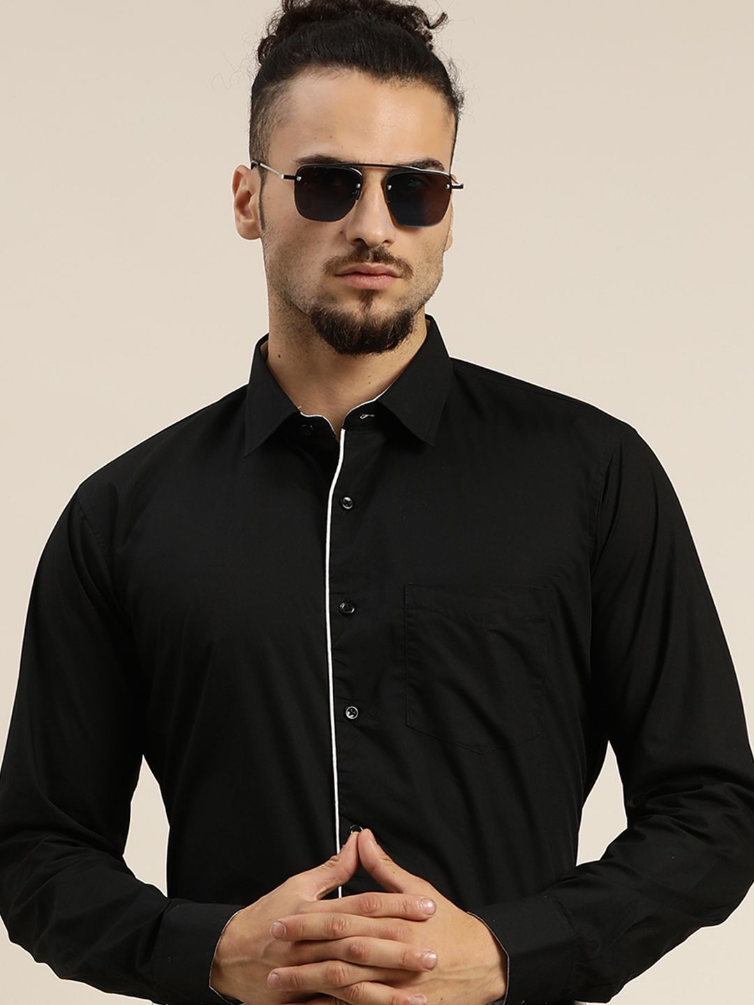 Hancock Men Black & White Solid Pure Cotton Slim Fit Tuxedo Shirts Myntra sale