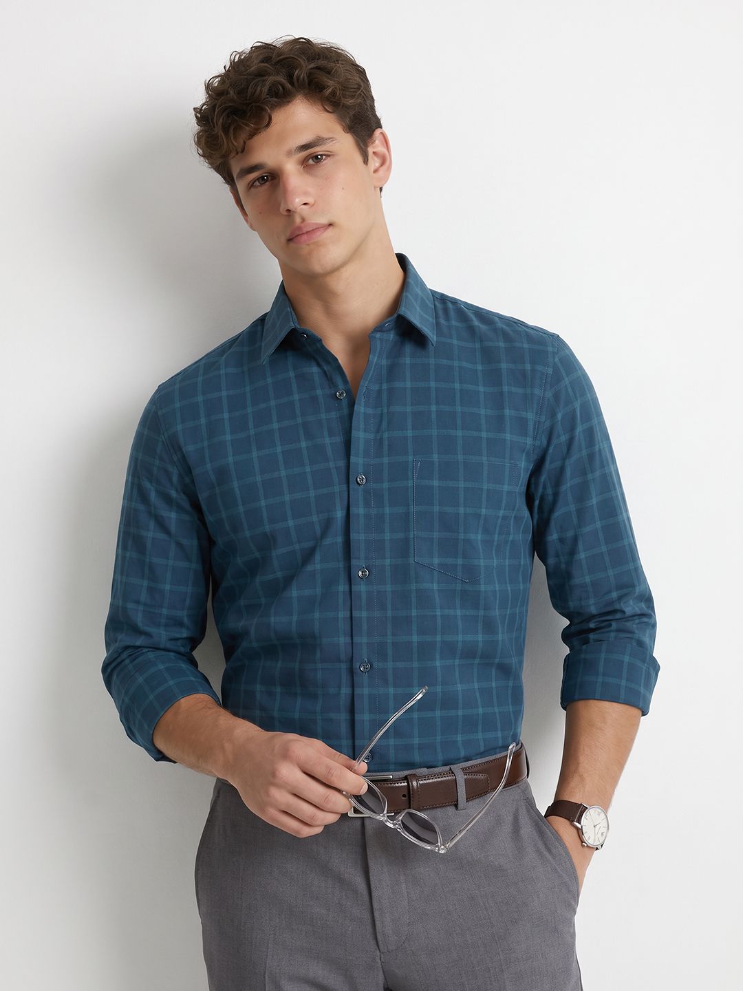 Peter England Men Snug Slim Fit Windowpane Checks Checked Casual Shirt Myntra sale