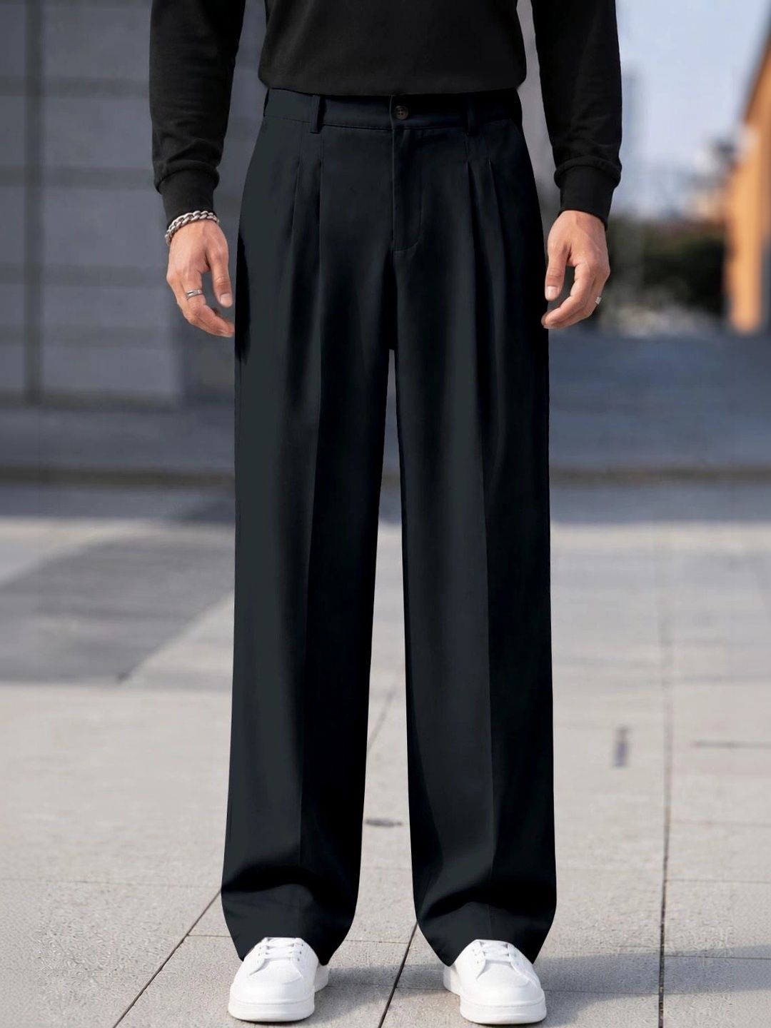 FTX Men Relaxed Loose Fit Easy Wash Pleated Trousers Myntra sale