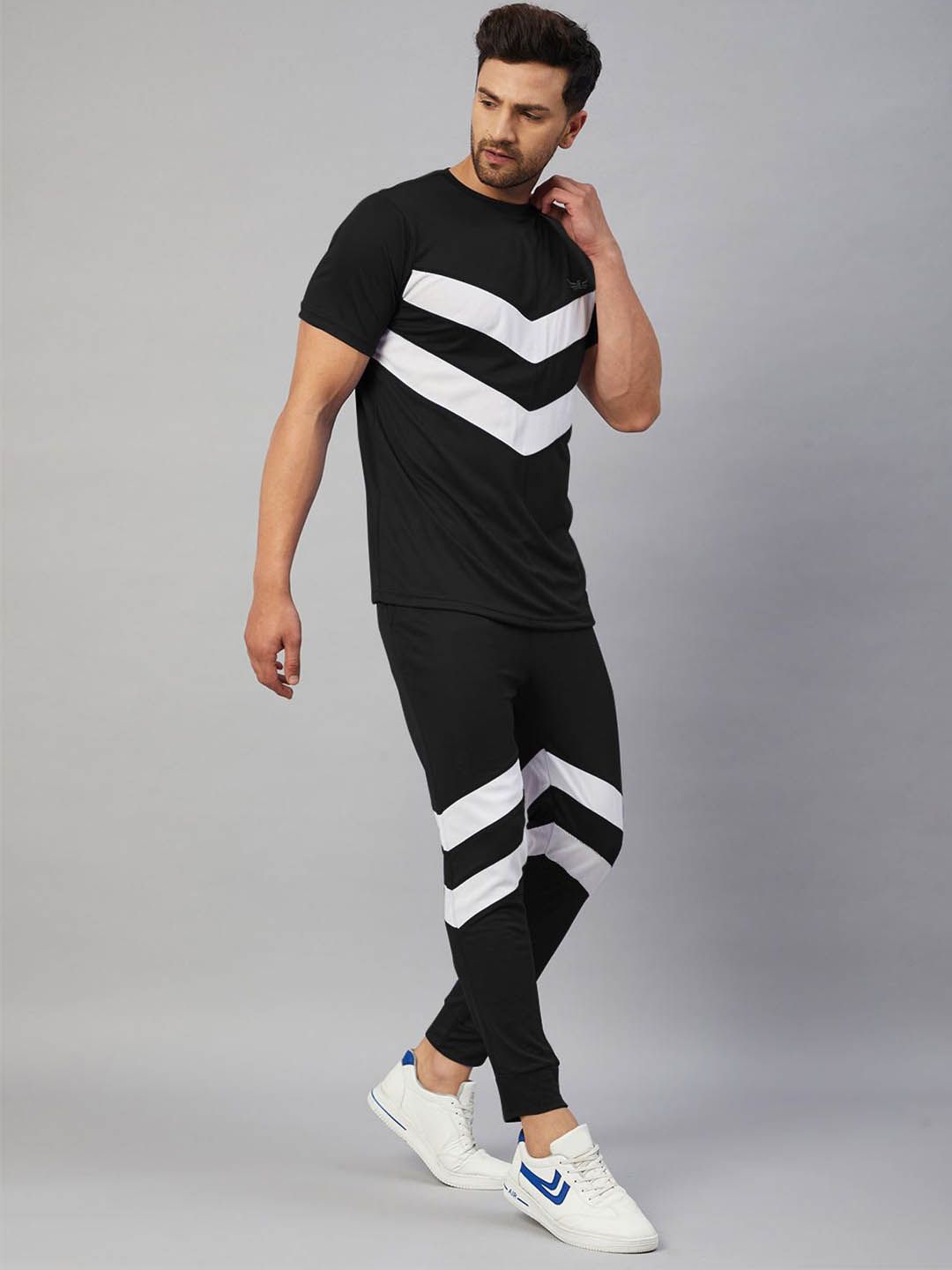 CHROME & CORAL Men Striped Tracksuit Myntra sale