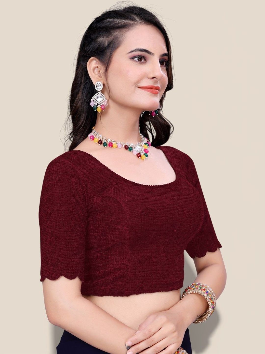 MISS WEARS Woven Designed Round Neck Saree Blouse Myntra sale