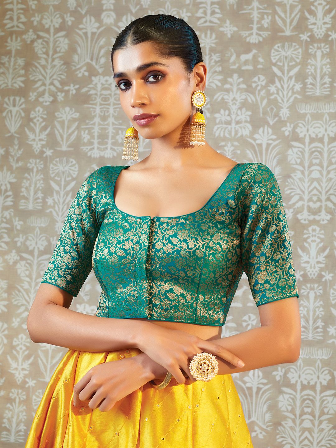 Soch Women Green & Golden Woven-design Art Silk Saree Blouse Myntra sale