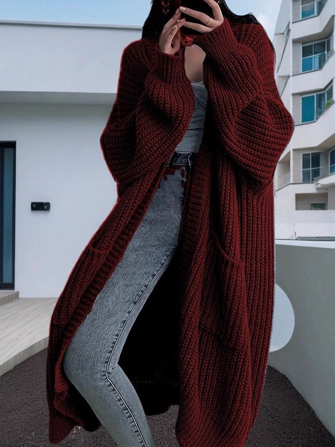 StyleCast x Revolte Women Cable Knit Self Design V Neck Long Sleeves Longline Shrug Myntra sale